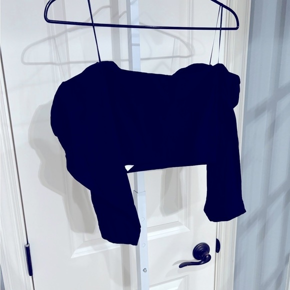 Zara Black Crop Shirt Size Small - Picture 4 of 5